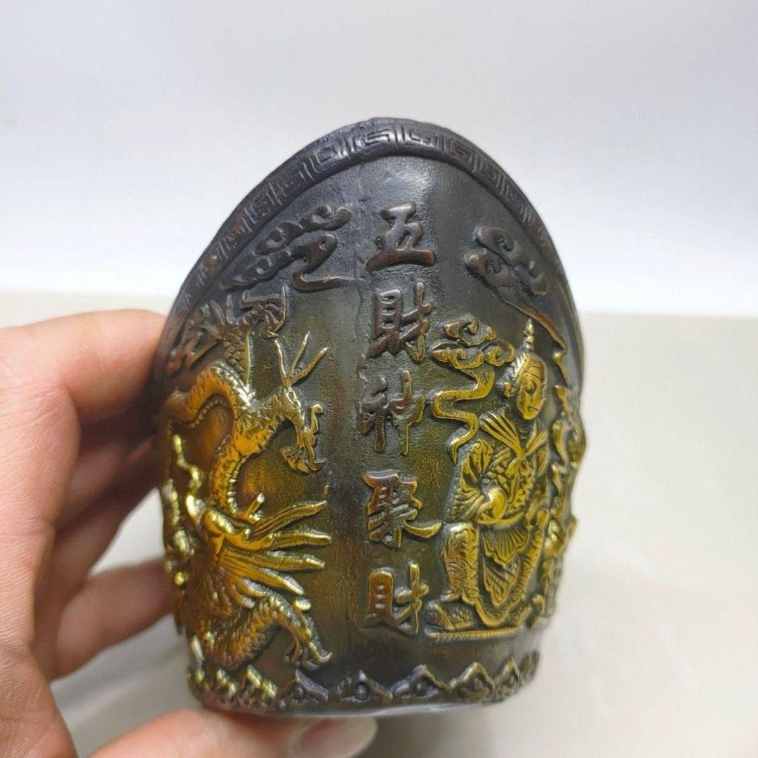 銅制 五路財神元宝 聚宝盆 招財進宝 応接間 博古架 装飾品 現代