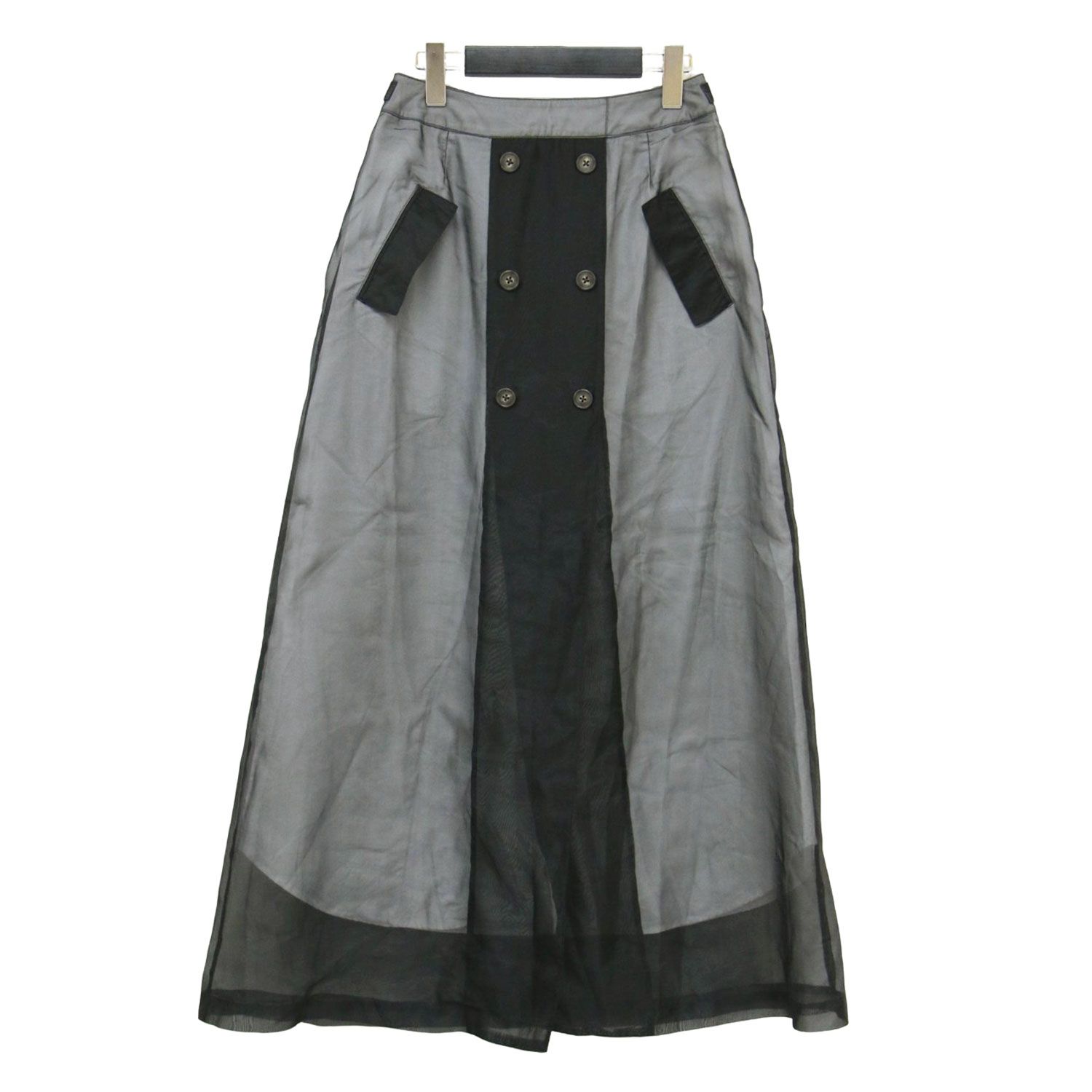 AMERI アメリ スカート ブラック 黒 サイズ:M | 21春夏 メディ シアー トレンチスカート | MEDI SHEER TRENCH SKIRT | ロングスカート フレア Aライン スリット コットン | ボトムス【レディース】【中古】【K4604】 AMERI アメリ スカート ブラック 黒 サイズ:M | 21春夏 メディ シアー