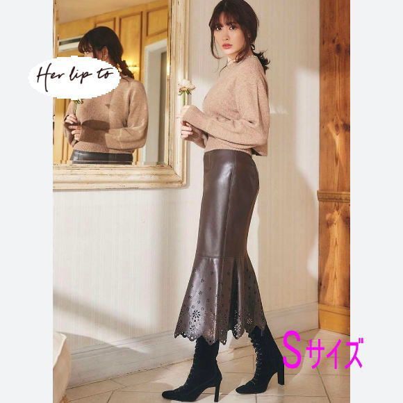 タグ付き】Vegan Leather-Punched Lace Skirt スカ－ト レザ