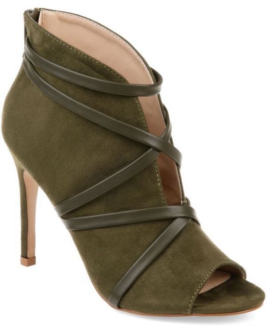 【送料無料】 ジュルネ コレクション レディース ブーツ・レインブーツ シューズ Women's Samara Peep Toe Booties Olive