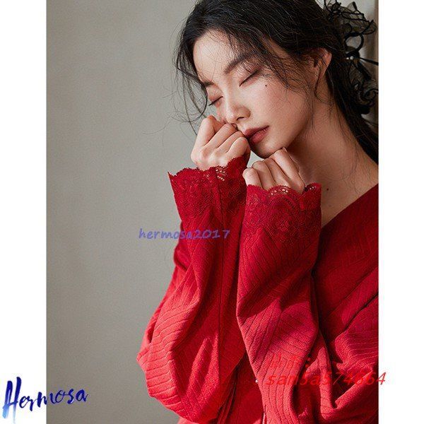 パジャマ ルームワンピース ネグリジェ レディース 春秋 長袖 Vネック 薄手 通気 バスローブ ロング丈 肌触り 吸湿 綿 コットン am 5 a 574664