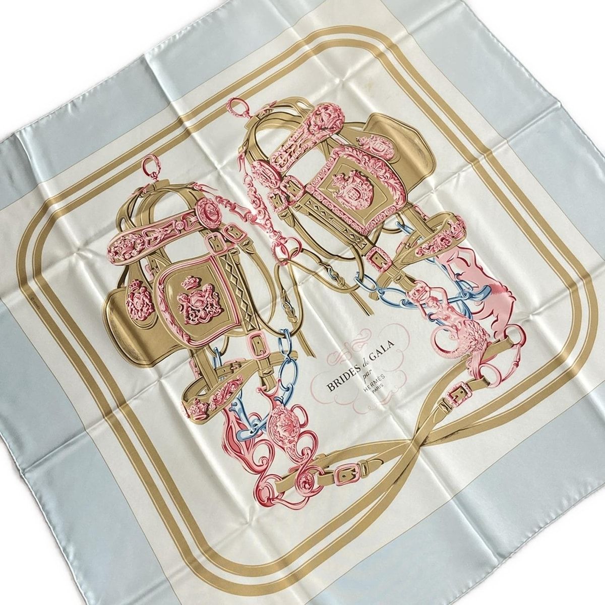 HERMES エルメス スカーフ カレ90 ライトブルー×アイボリー×マルチ BRIDES de GALA