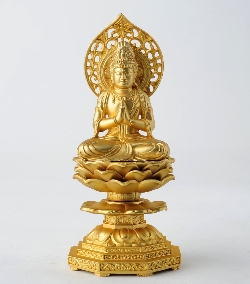 仏像 勢至菩薩 15cm 金メッキ|24金 仏師 牧田秀雲 原型＿ 午年生まれ 十二支守り本尊 干支 高岡銅器 せいしぼさつ