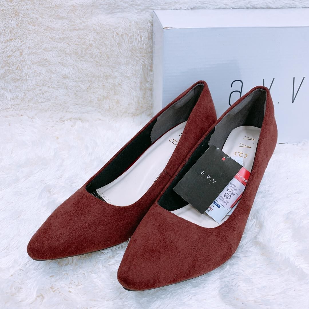 05156】 アー ヴェ ヴェ パンプス ヒール L 24.5cm ワイン レッド 赤 箱付き 新品 おしゃれ 秋冬 AW 上品 きれいめ メルカリShops スエードヒール 赤 L