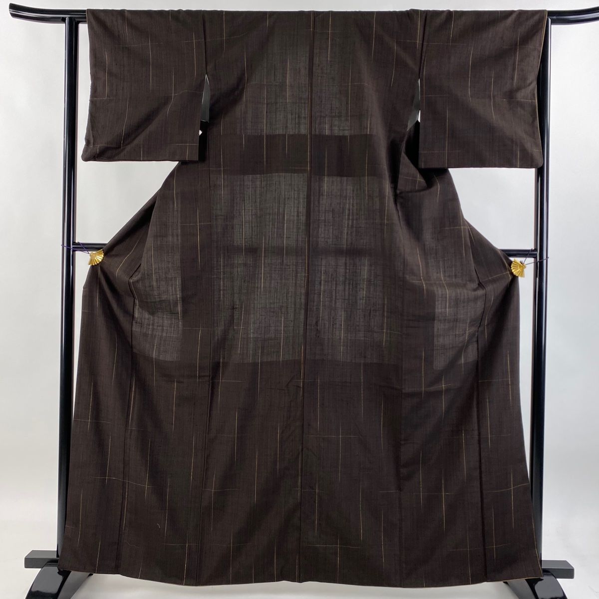 紬 身丈164cm 裄丈63cm S 袷 幾何学 焦茶色 正絹 秀品