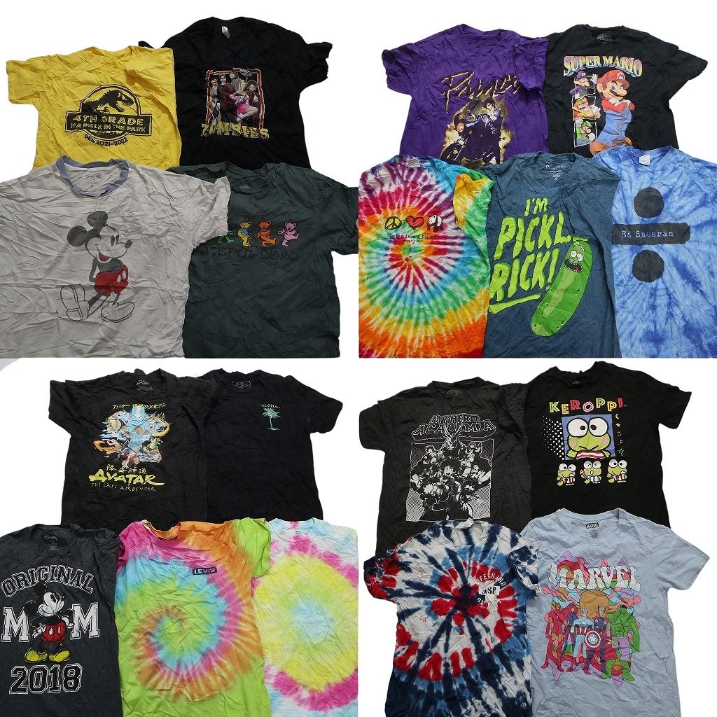 古着卸 まとめ売り カラーmix プリント 半袖Tシャツ 18枚セット (メンズ S /M ) ミッキー ケロッピ マーベル リーバイス マリオ MS6771