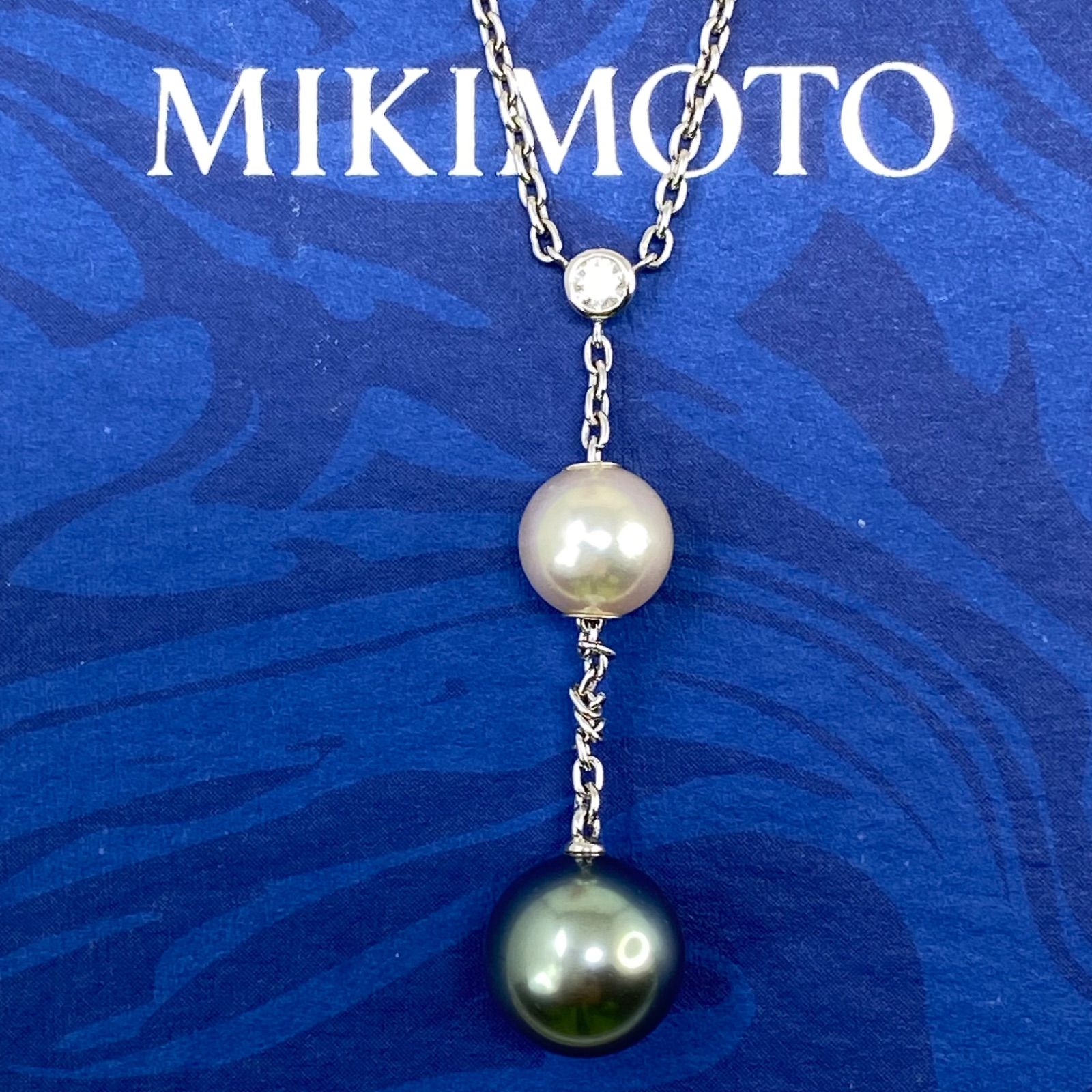 mikimoto ミキモト御木本 used  k18WG 18金AU750 黒蝶貝、あこや真珠 天然ダイヤモンドネックレス