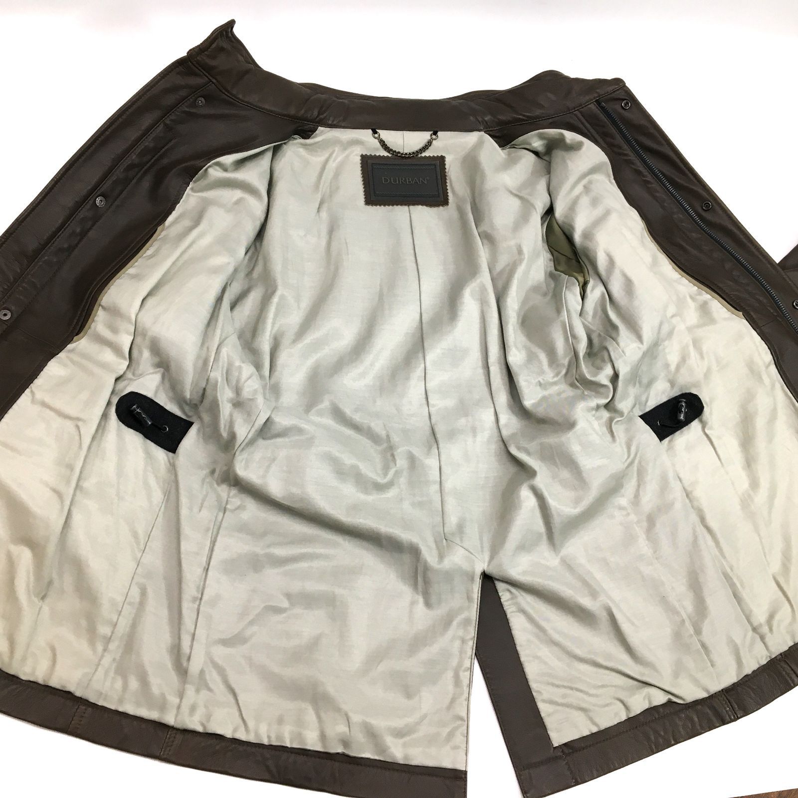DURBAN ダーバン レザー コート ブラウン Ｌ ベルト付き （103）a ダーバン＞レザージャケット・コートパターンオーダー | 紳士服