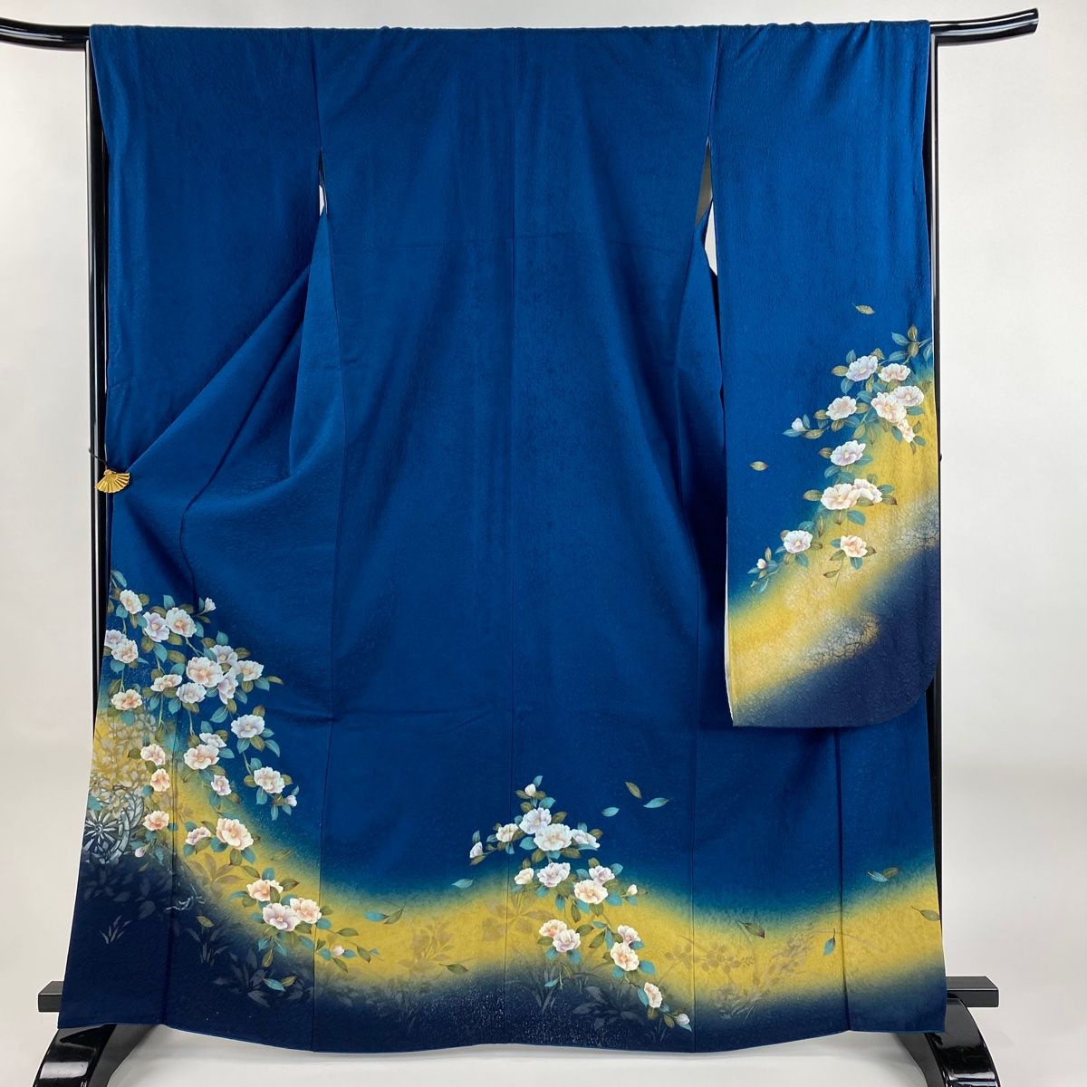 正絹 さっくりとした節紬 九寸名古屋帯 瓢箪 コバルト寄りの藍