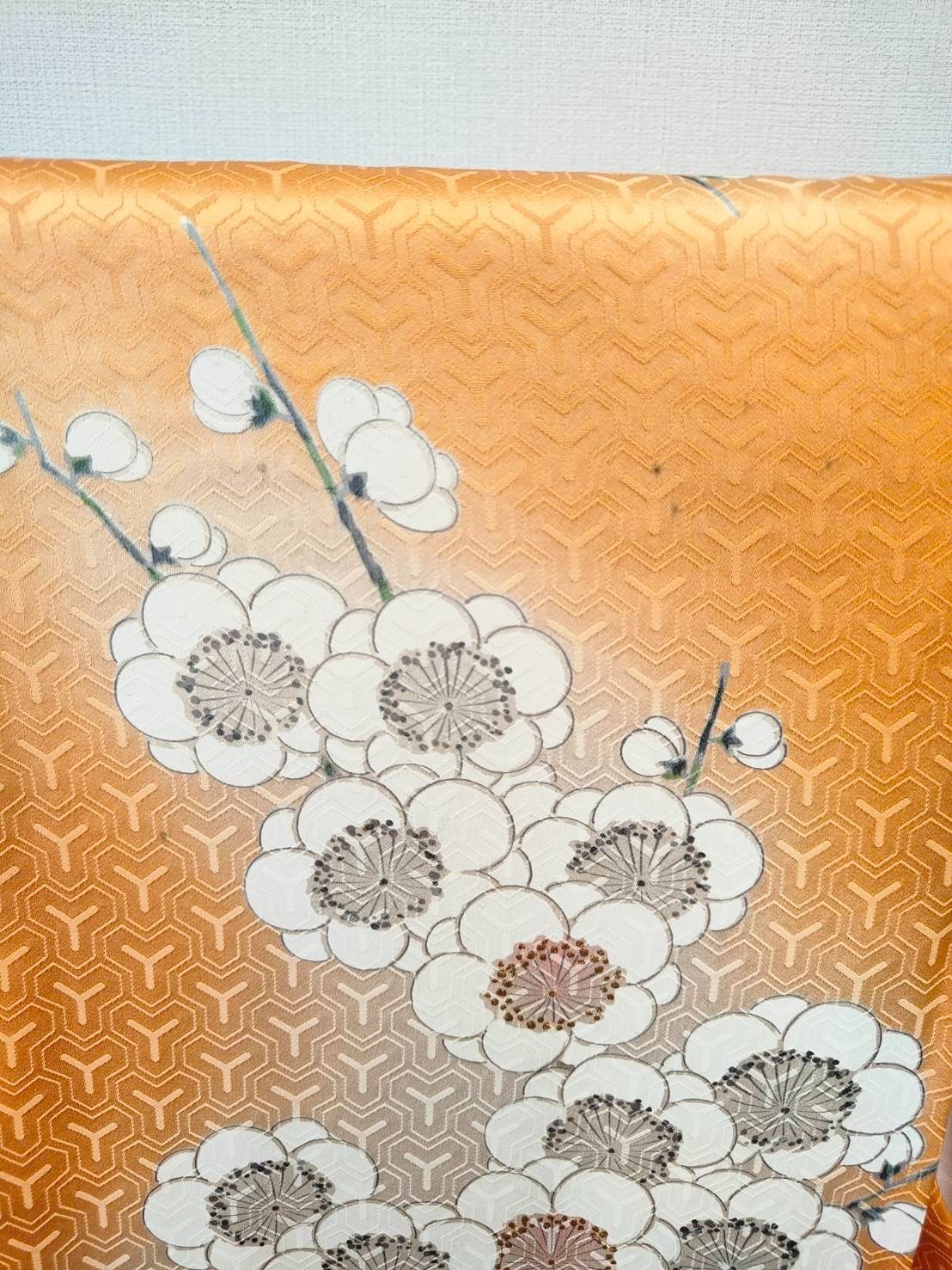 ◇KWF001 振袖 正絹 オレンジ 成人式 卒業式 結婚式 初詣 古着 成人式 振袖