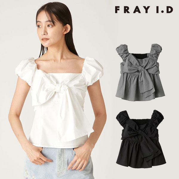 フレイアイディー FRAY I.D トップス 25春夏 リボンディテールトップス ミドル丈 半袖 ブラウス fwfb252014