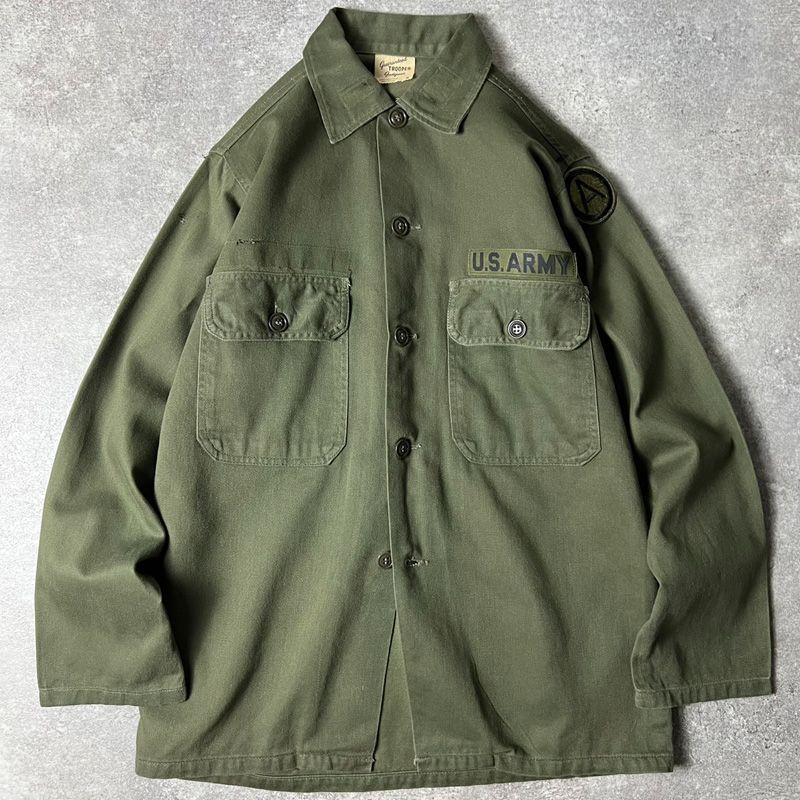 民間 60s TROOPER コットン サテン ユーティリティ シャツ S