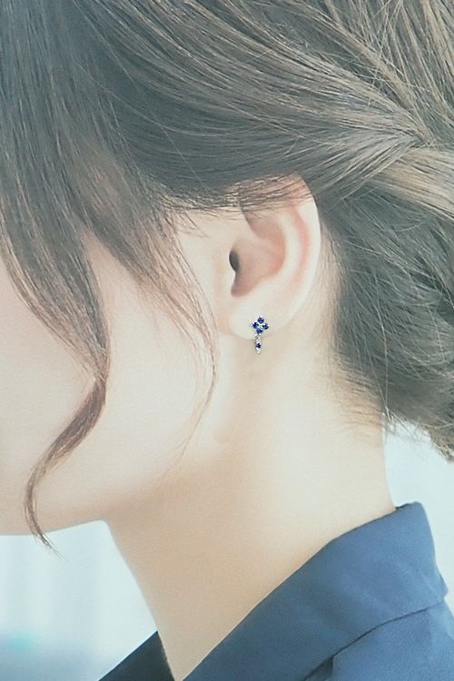 サファイア ピアス ダイヤモンド K18ホワイトゴールド Pt900 花