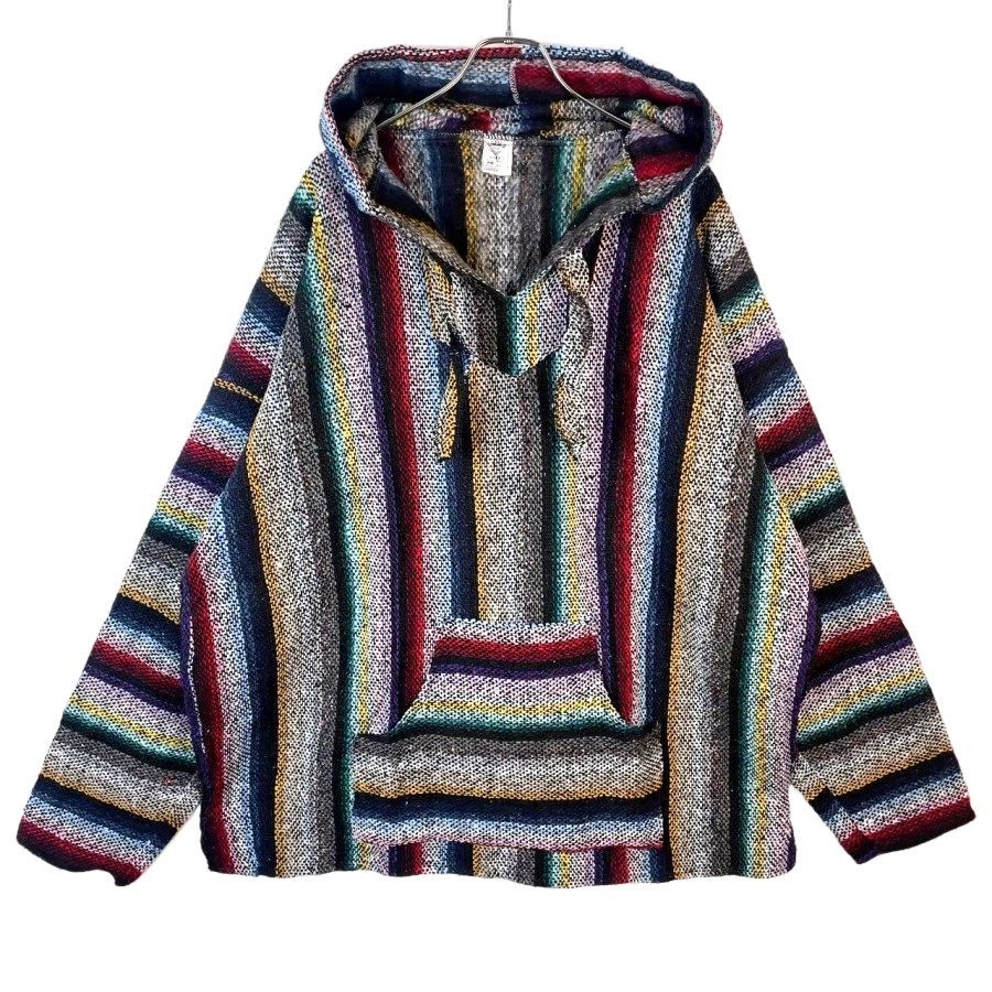 Baja Joeメキシカンパーカーバハフーディ白黒パープルストライプヴィンテージ EARTH RAGZアースラグズBAJA JOE（バハジョー）Mexican