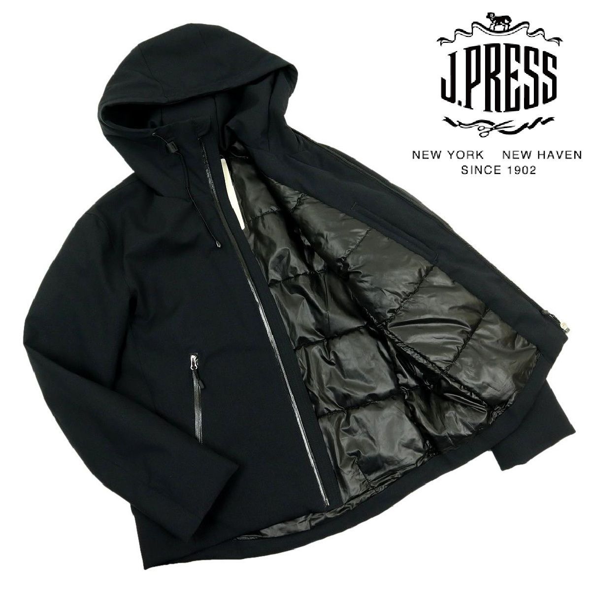 S3491 J.PRESS ジェイプレス 中綿ジャケット 中綿ブルゾン 止水ジップ使用 フード付 サイズM