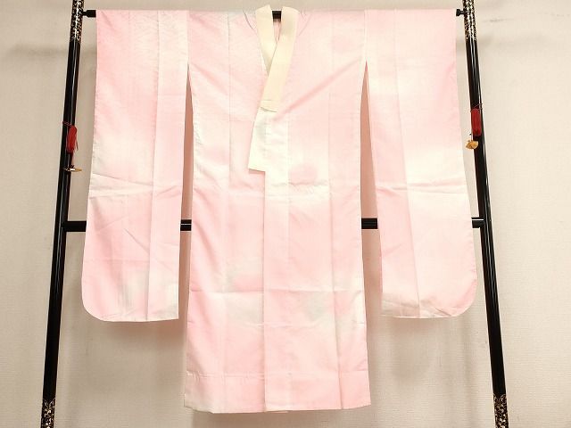 正絹長襦袢袷無双袖桜文花地紋縞暈し染め