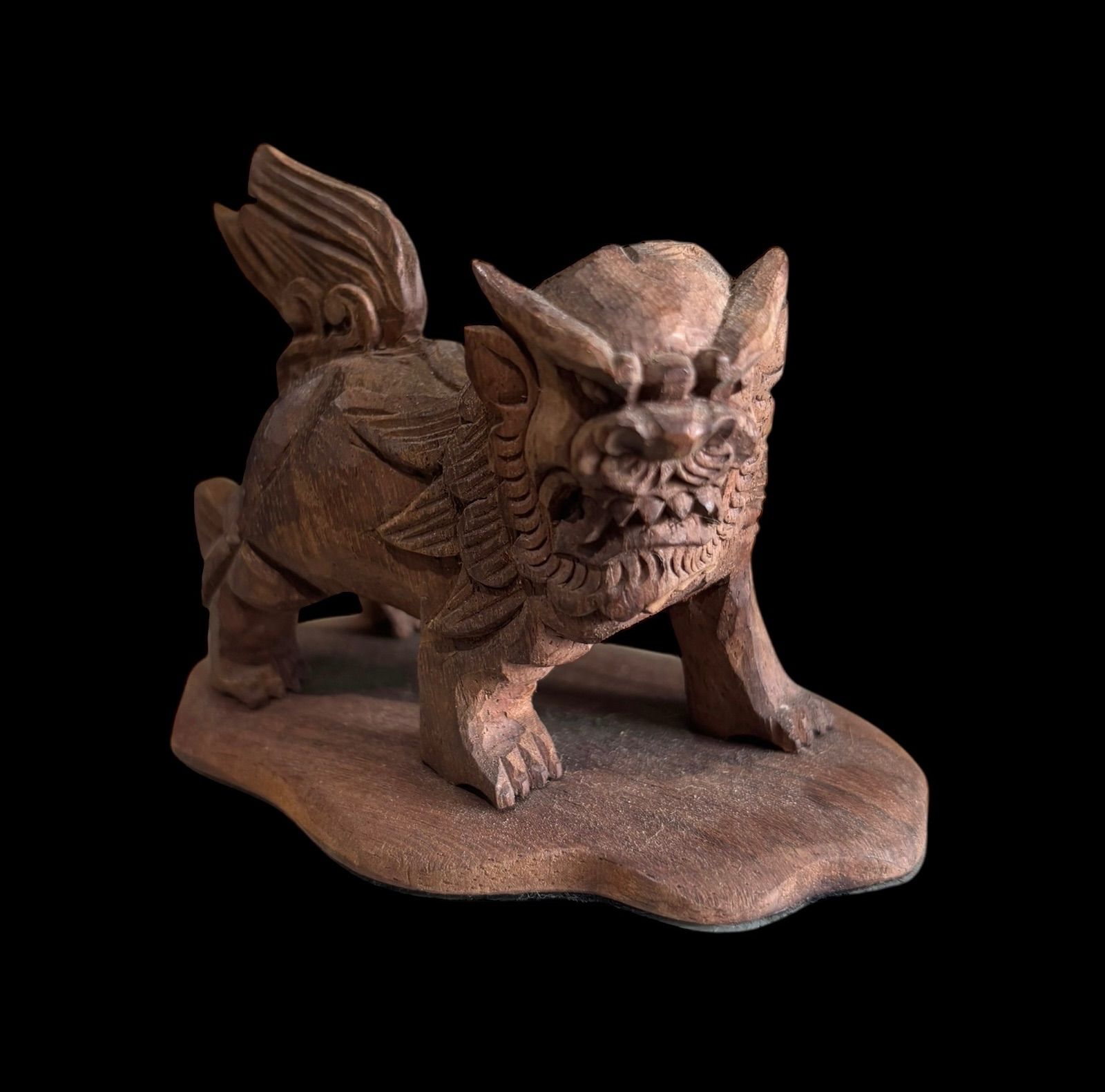 2体セット】木彫り 阿吽 獅子 ペア シーサー 置物 美術品 縁起物