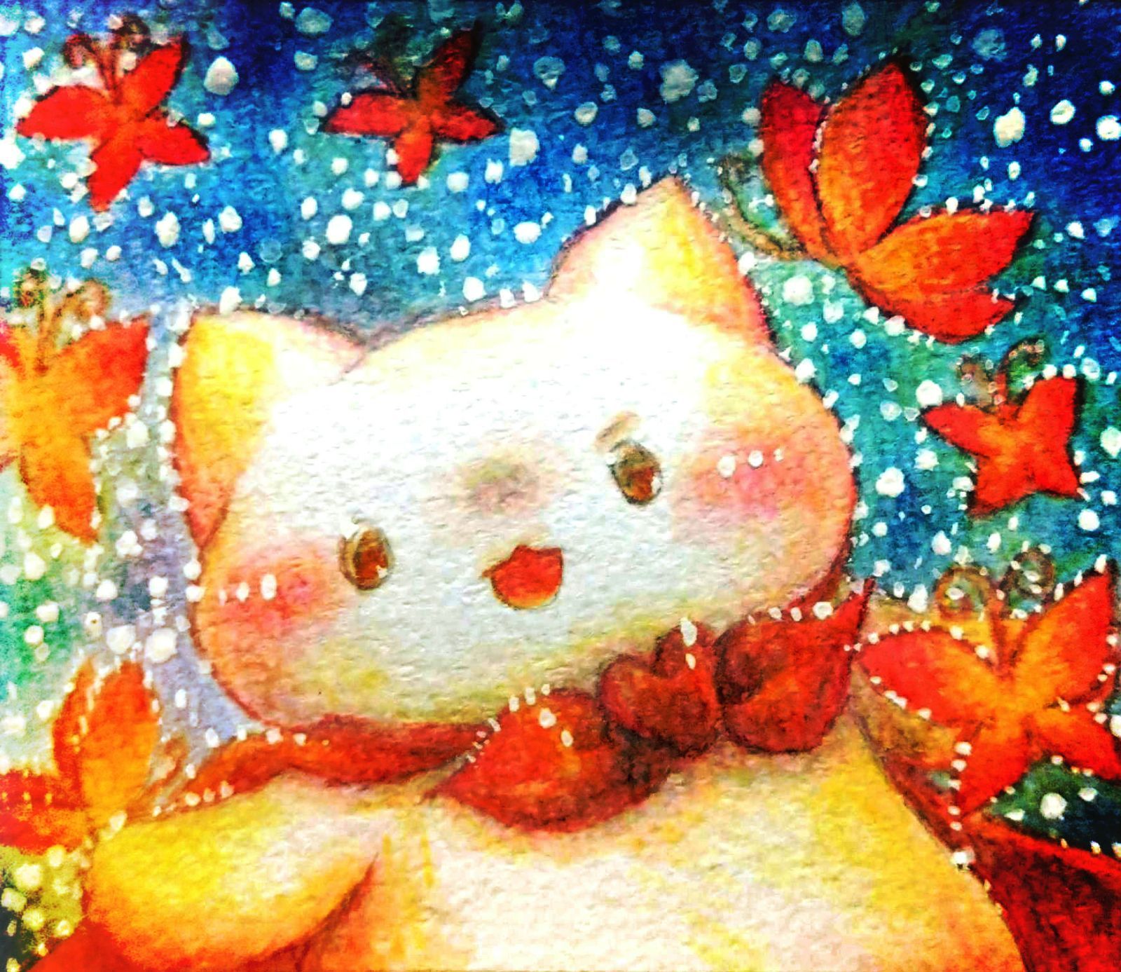 輝く猫絵画イラストドローイング