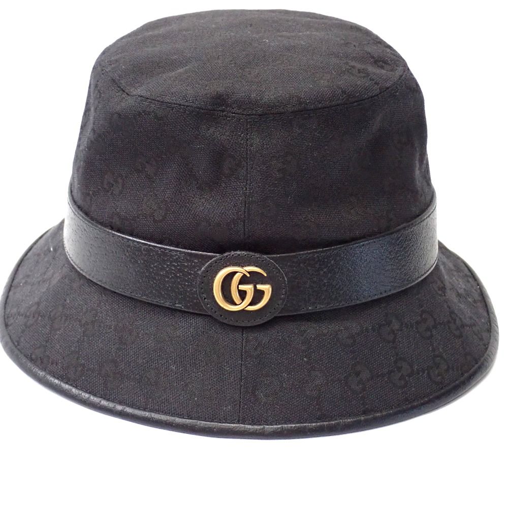 Ft630825 グッチ ハット 帽子 GGキャンバス バケットハット 576587 ブラック L メンズ GUCCI