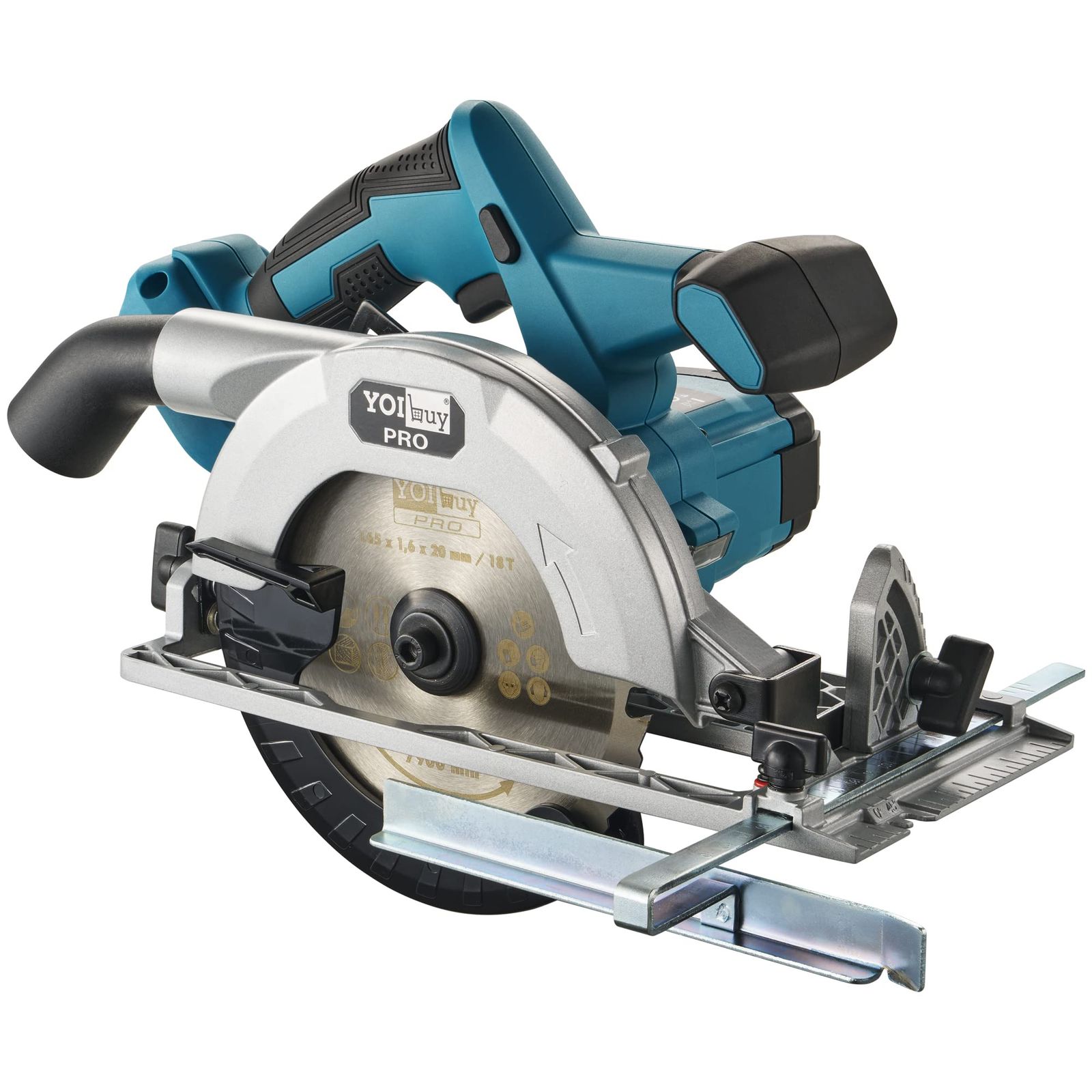 YOIbuy PRO 18V 充電式 165mm 丸のこ ブレーキ付き 高精度 アルミベース 集塵ノズルあり 平行定規付き 本体のみ バッテリー充電器別売り マキタ BL1860B 互換 コードレス 丸ノコ 正規品 1年メーカー保証 YCSP-165-1