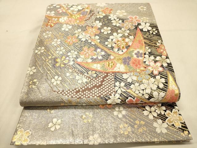 平和屋着物◎六通柄袋帯 唐織 飛鶴舞花文 金銀糸 正絹