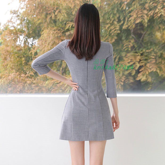 スクエアネック胸元千鳥柄