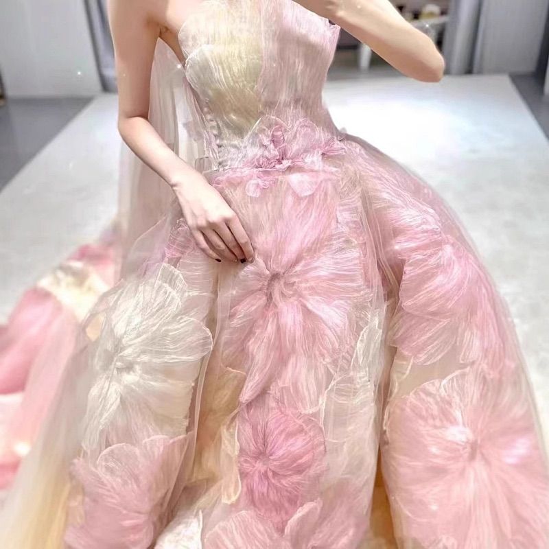 フラワーボリュームドレス ピンク