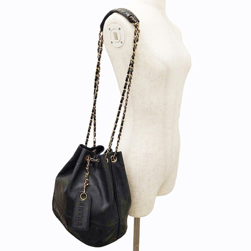 シャネル CHANEL ヴィンテージ 巾着 チェーンショルダーバッグ 切替