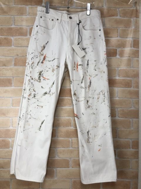 【中古】 タグ付 AURALEE オーラリー HARD TWIST DENIM HAND PAINTED 5P PANTS ホワイト 30 111396202