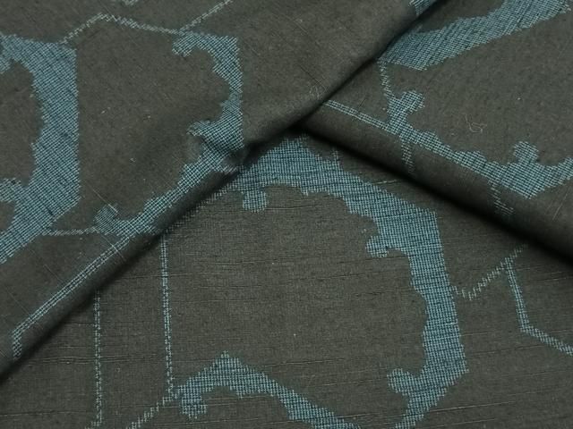 平和屋着物▽上質な紬　単衣　亀甲文様　黒地　正絹　逸品　未使用　AAAV8456fy 平和屋着物▽上質な紬 単衣 亀甲文様 黒地 正絹 逸品 未使用