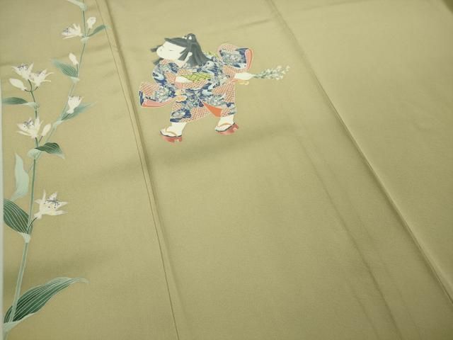 平和屋本店□極上 二代目・由水十久 本加賀友禅 訪問着 杜鵑草 白橡色