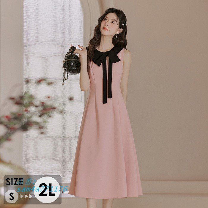 ドレス ビッグリボン ノースリーブ 大人 ピアノ 発表会 イブニングドレス 演奏会 母親 結婚式 コンクール ピアノ発表会 パーティードレス ミモレ丈ドレス 高校生 am4a771176