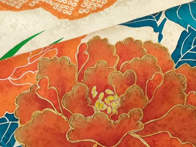 豪華振袖　駒刺繍　絞り　花筏文　正絹　逸品 平和屋着物□豪華振袖 駒刺繍 絞り 雲取り花籠文 金彩 正絹 逸品