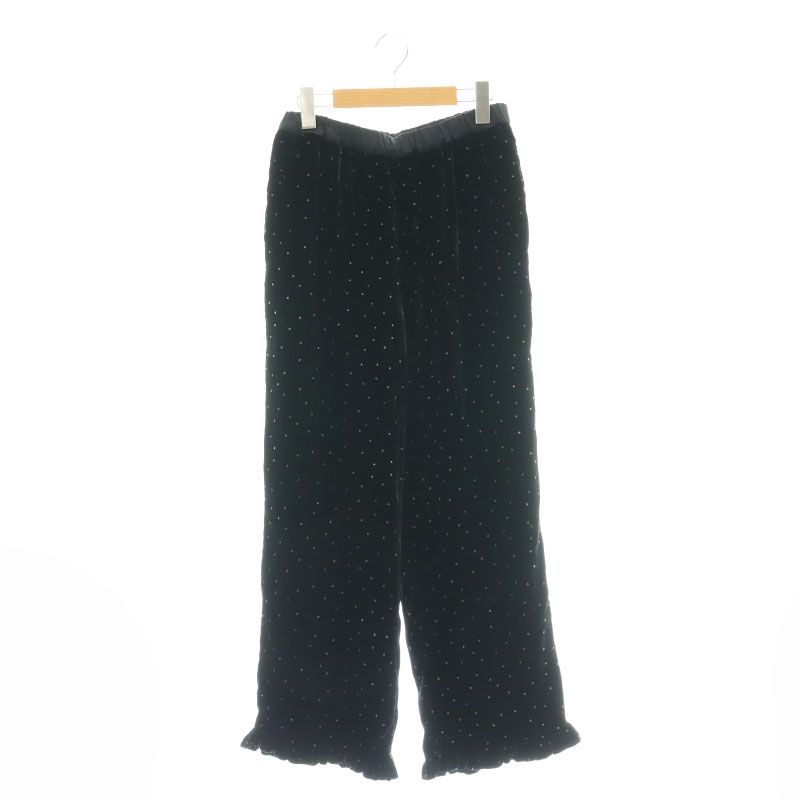 ヌキテパ NE QUITTEZ PAS! Velvet Glitter Print Frill Pants パンツ ベロア ドット柄 M 黒 ブラック |AQ OS SH