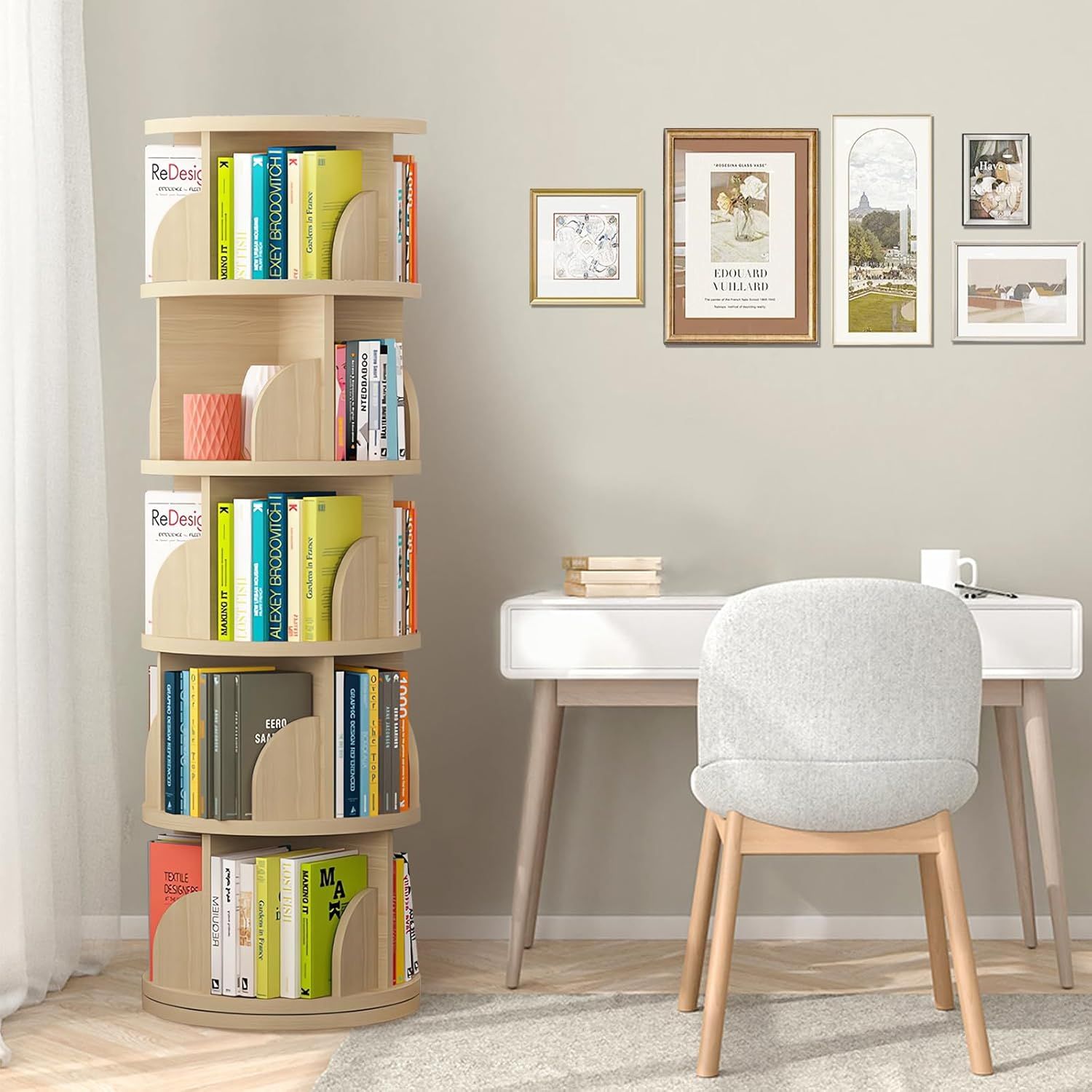 本棚 回転式本棚 4段 大容量 直径46CM 漫画絵本棚 タワーラック　白色 ✨ホワイト4段✨本棚 回転式 大容量 漫画絵本棚 タワーラック ブック