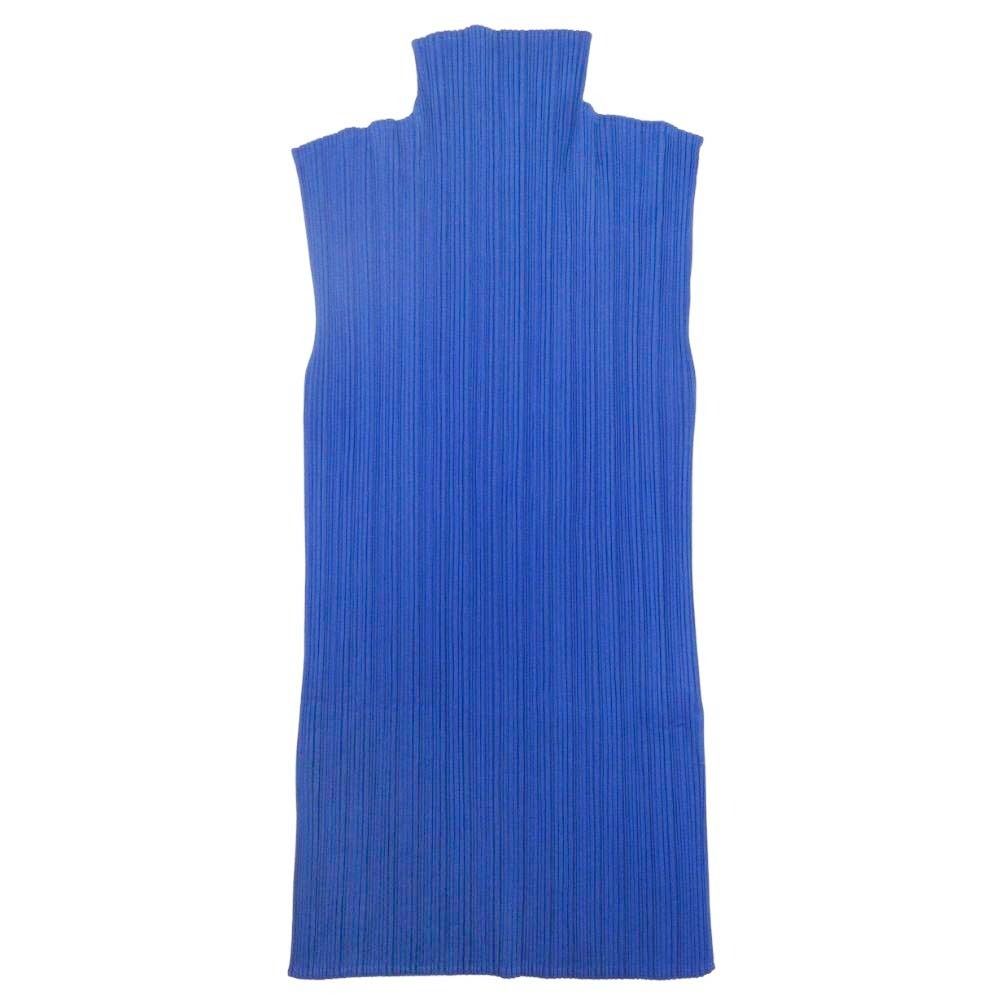 94ss ISSEY MIYAKE イッセイミヤケ プリーツ ノースリーブシャツ ブラウス ハイネック L 青 ブルー レディース 古着