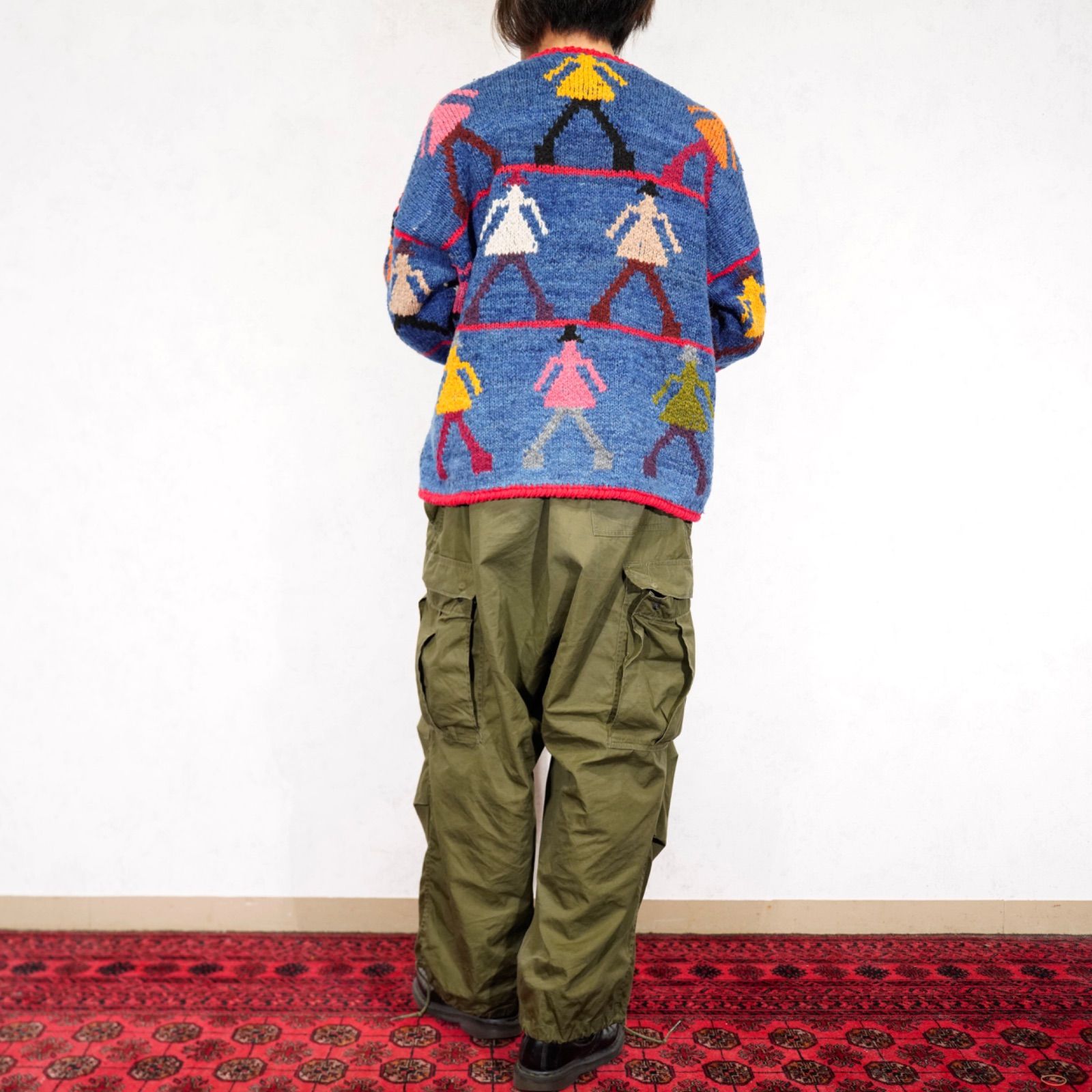 CARDIGAN アメリカ古着人間柄デザインニットカーディガン