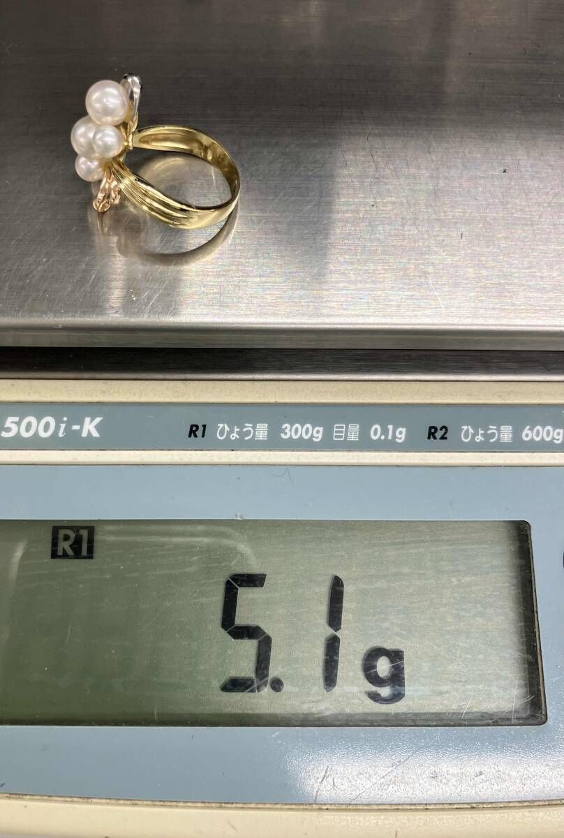 K18 Pt900 11.5号 リング ダイヤモンド0.02ct パール 真珠