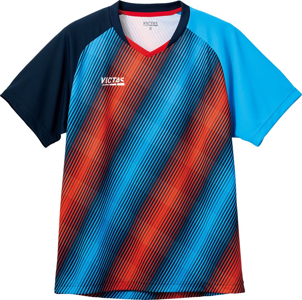 ヴィクタス VICTAS 卓球 バイアスストライプゲームシャツ  612301 6000 ネイビー 2XL