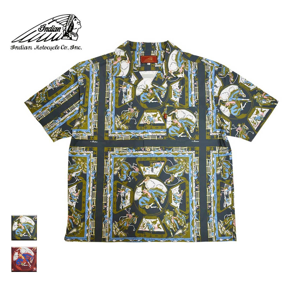 Indian インディアン Bandana Print OpenCollar Shirt RODEO メンズ|レディース ダークグリーン|ボルドー M-XL