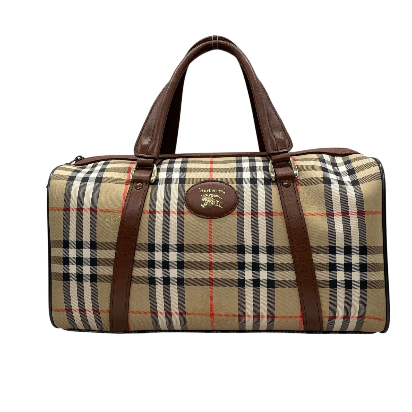 極 美品 バーバリー ノバチェック ロゴ レザー ベルト ブラウン