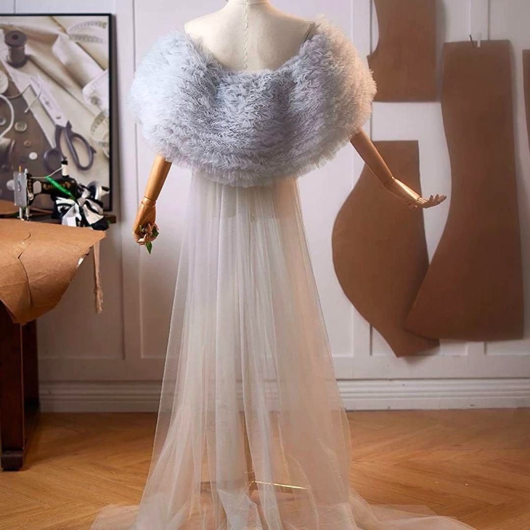 25年 フリルがゴージャスなソフトチュールのロングショール