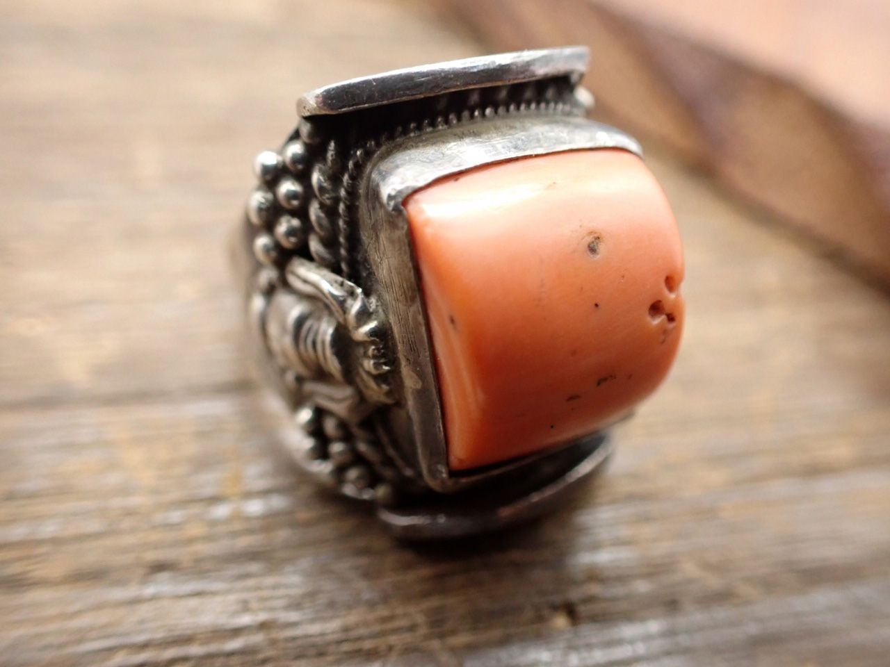 【VINTAGE】CORAL　STERLING　RING　インディアンジュエリー-0