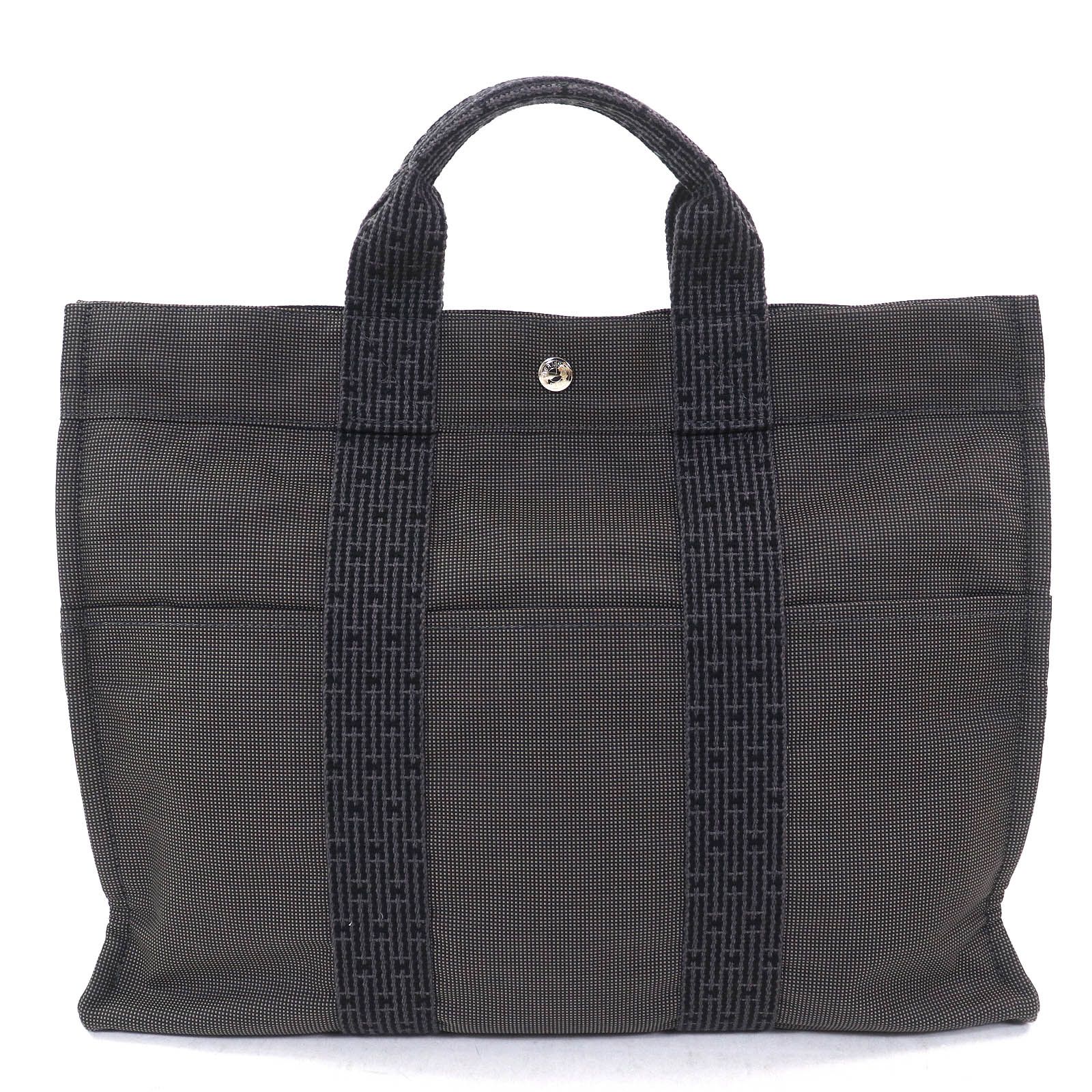 エルメス　エールラインMM カデナ　鍵付き エルメス HERMES エールライントート MM グレー キャンバス