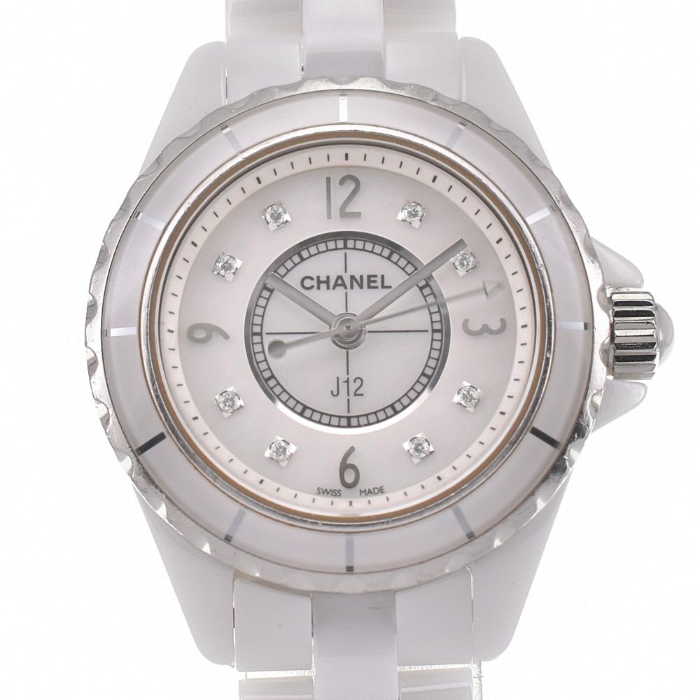 シャネル CHANEL H2560 J12 10P ダイヤモンド ホワイトセラミック クォーツ レディース I 139855