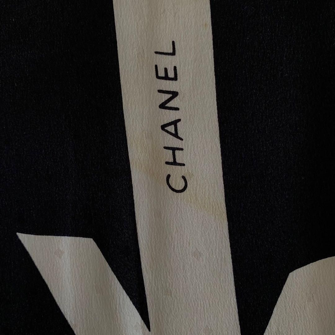 CHANEL シャネル スカーフ 大判 ブラック ホワイト リボン柄