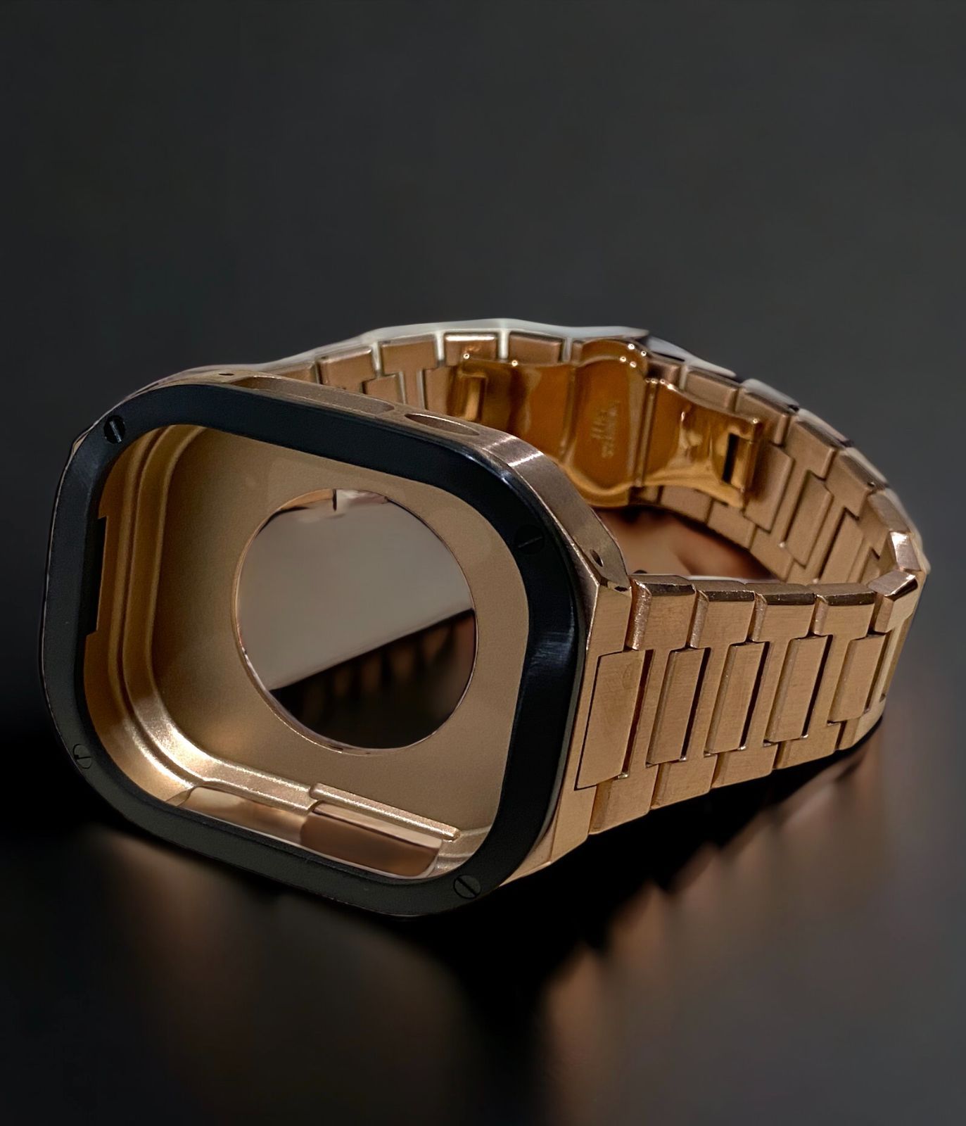 ローズゴールド 49mm apple watch ultra アップルウォッチ ラバーバンドも取り付け メタルカバーセット ウルトラ 49ミリ用 カスタム ステンレスベルト ステンレスバンド キラキラ