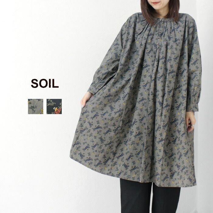 □□ソイル SOIL 40sポプリンフラワープリントギャザーチュニック NSL24542 トップス ワンピース 長袖 花柄 羽織 ワイド レディース