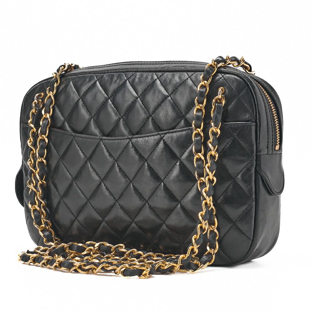 CHANEL シャネル チェーンショルダー マトラッセ プルチャーム付き ラムスキン 黒 ゴールド金具 レディースバッグ ブランド 送料無料