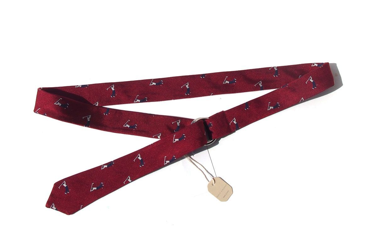 ｜♥｜パオロ アルビザッティ｜PAOLO ALBIZZATI ｜ゴルフ柄ネクタイ生地ベルト｜M｜ボルドー